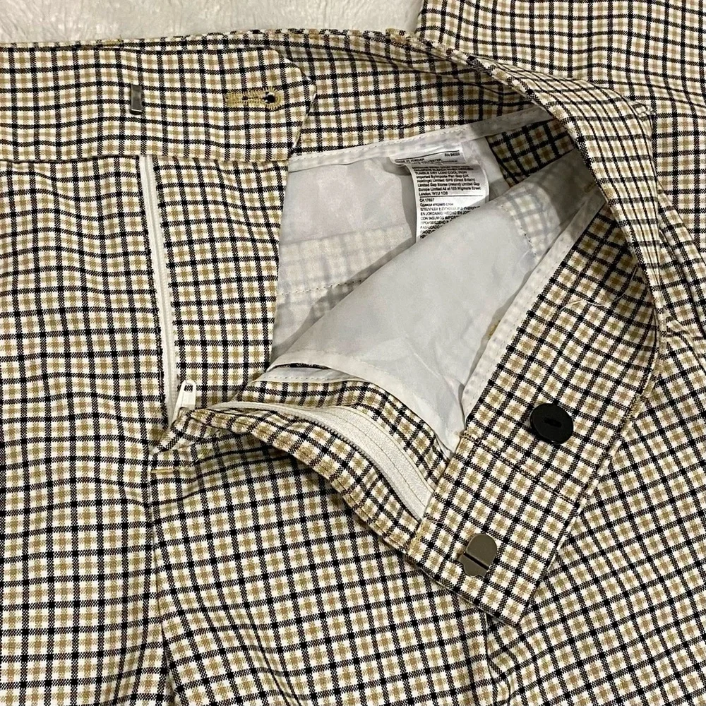 Banana Republic Plaid Cropped & Cuffed Trousers Women’s Size 4 White Black Tan